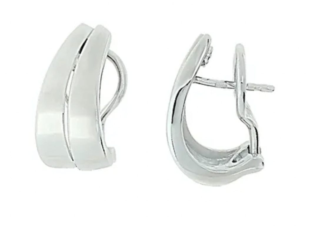 Breuning Sterling Silver Double Loop High Polished Huggie Earrings