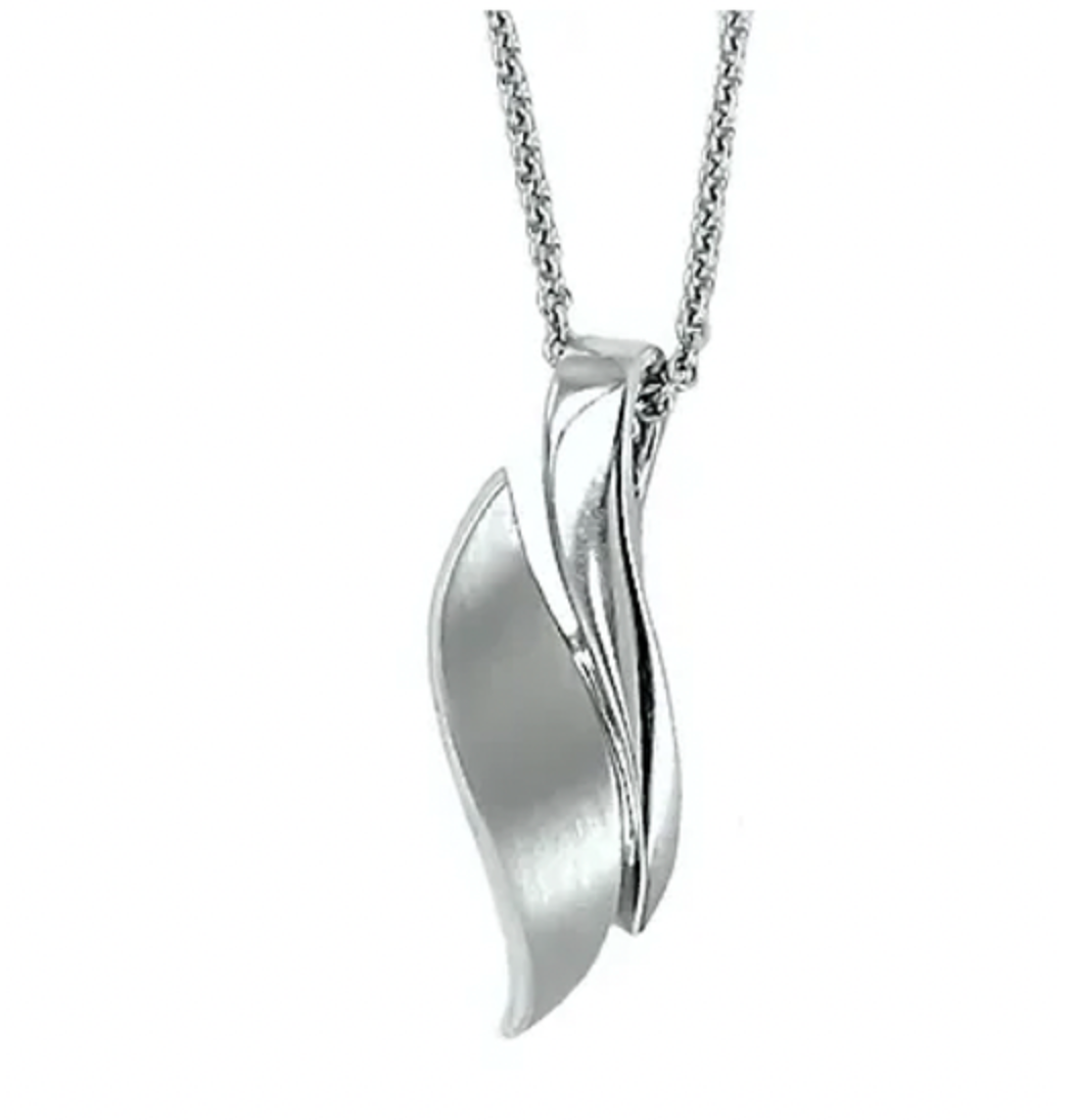 Breuning Sterling Silver Matte and High Polished Leaf Design Pendant