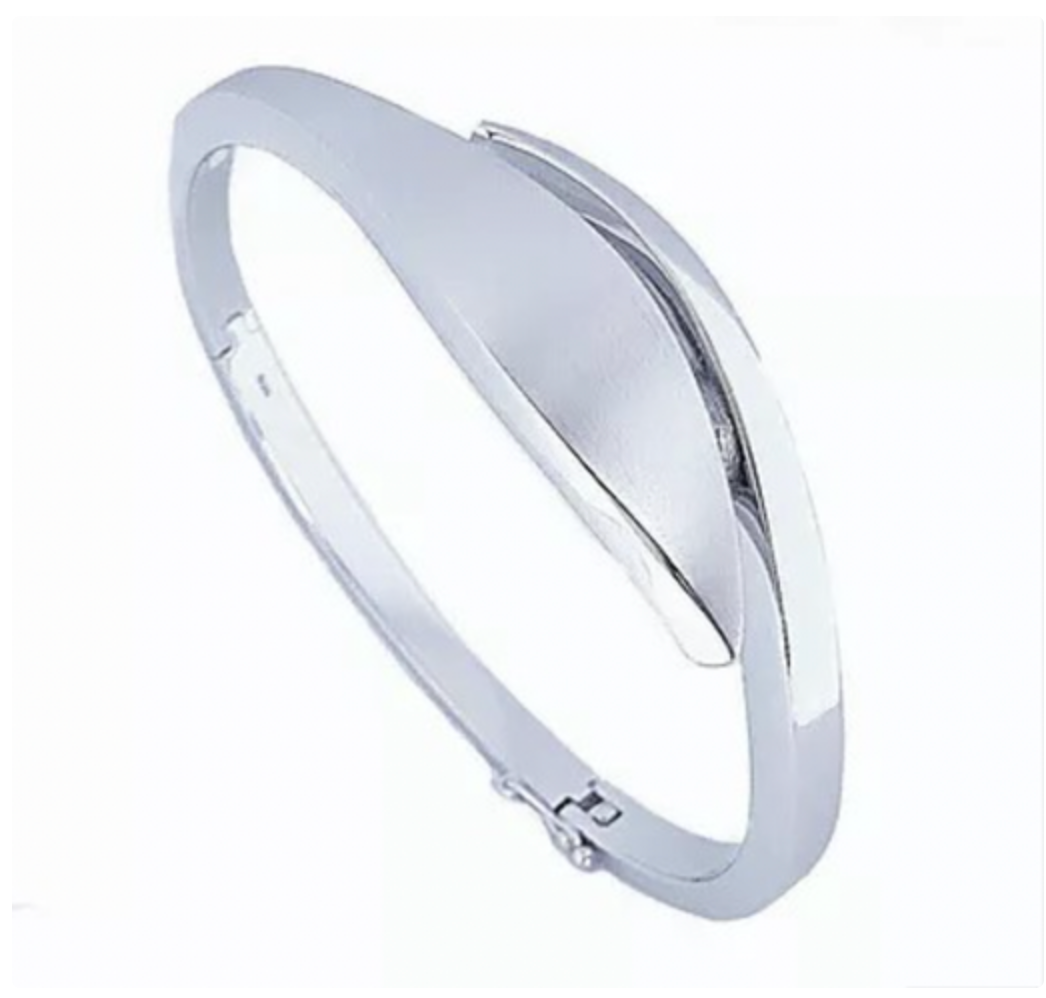 Sterling Silver Matte and High Polished Leaf Design Bangle