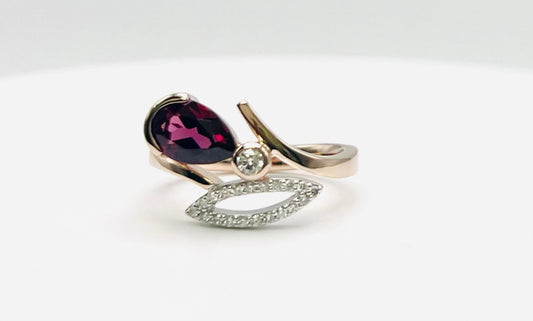 Breuning 9ct Rose Gold and White Gold Rhodolite Garnet and Diamond Ring