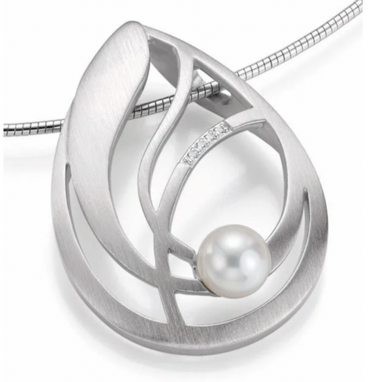 Breuning Pearl & Sapphire Open Design Filigree Pendant