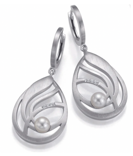 Breuning Pearl & Sapphire Open Design Filigree Drop Earrings